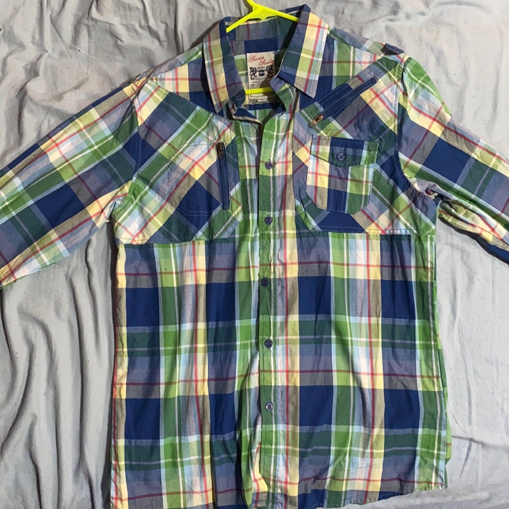 Seven Souls Colorful Plaid Button Down w/ zippers